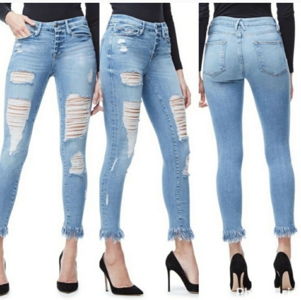 GOOD AMERICAN Good Legs Crop Chewed Hem Blue018